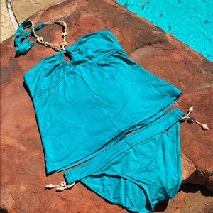 Mossimo Supply Co. Teal Tankini Swim Set with Shell Halter L